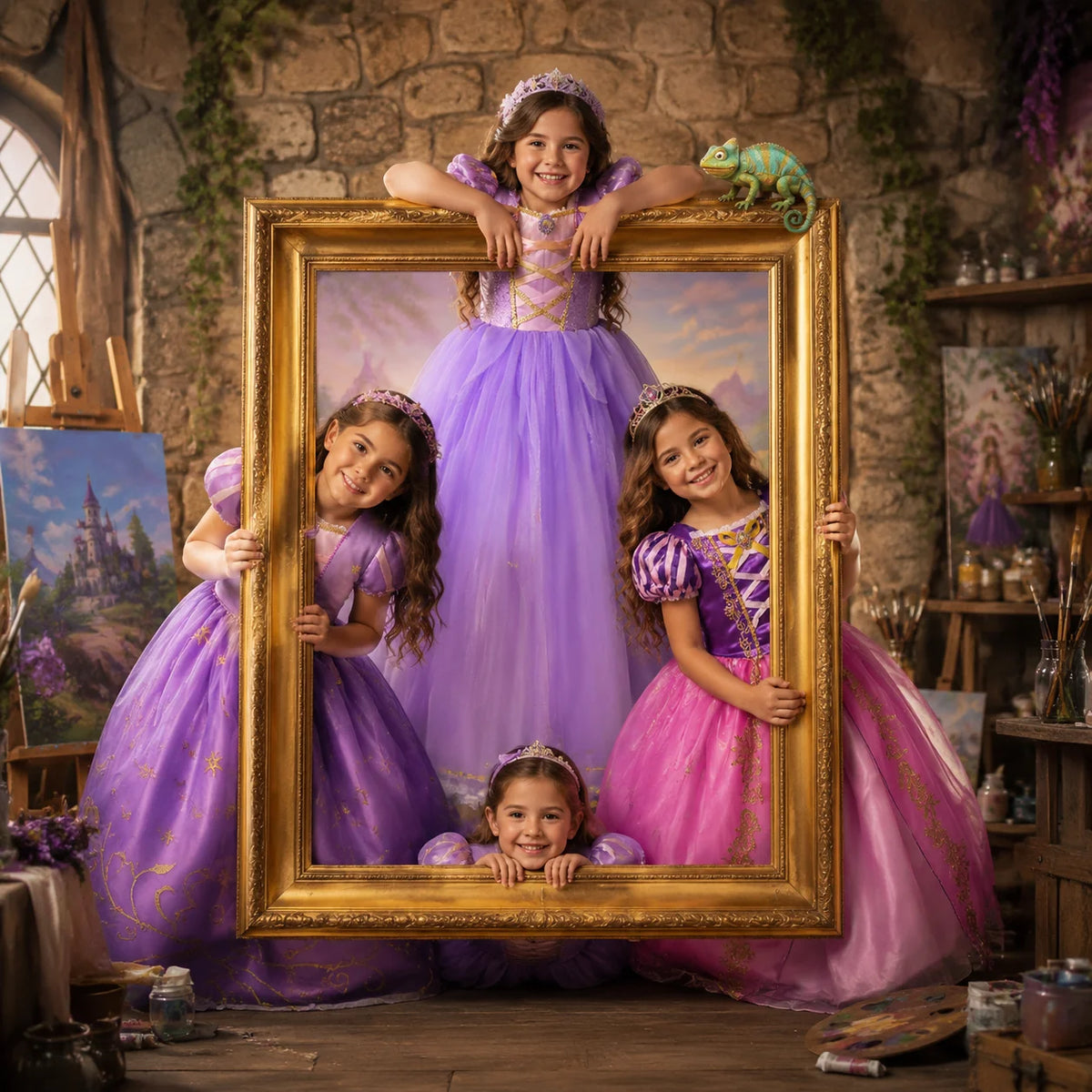 Muababy Rapunzel Tangled Princess Costume Dress Set for Girls Halloween Birthday Christmas Party Outfit Kids 2-10Y Vestido