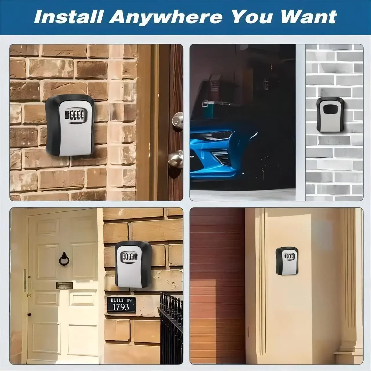 Wall Mounted Key Keeper Combination Lock Waterproof 4Digit Password 5-Key Storage Box Easy Installation for Home/Office Security