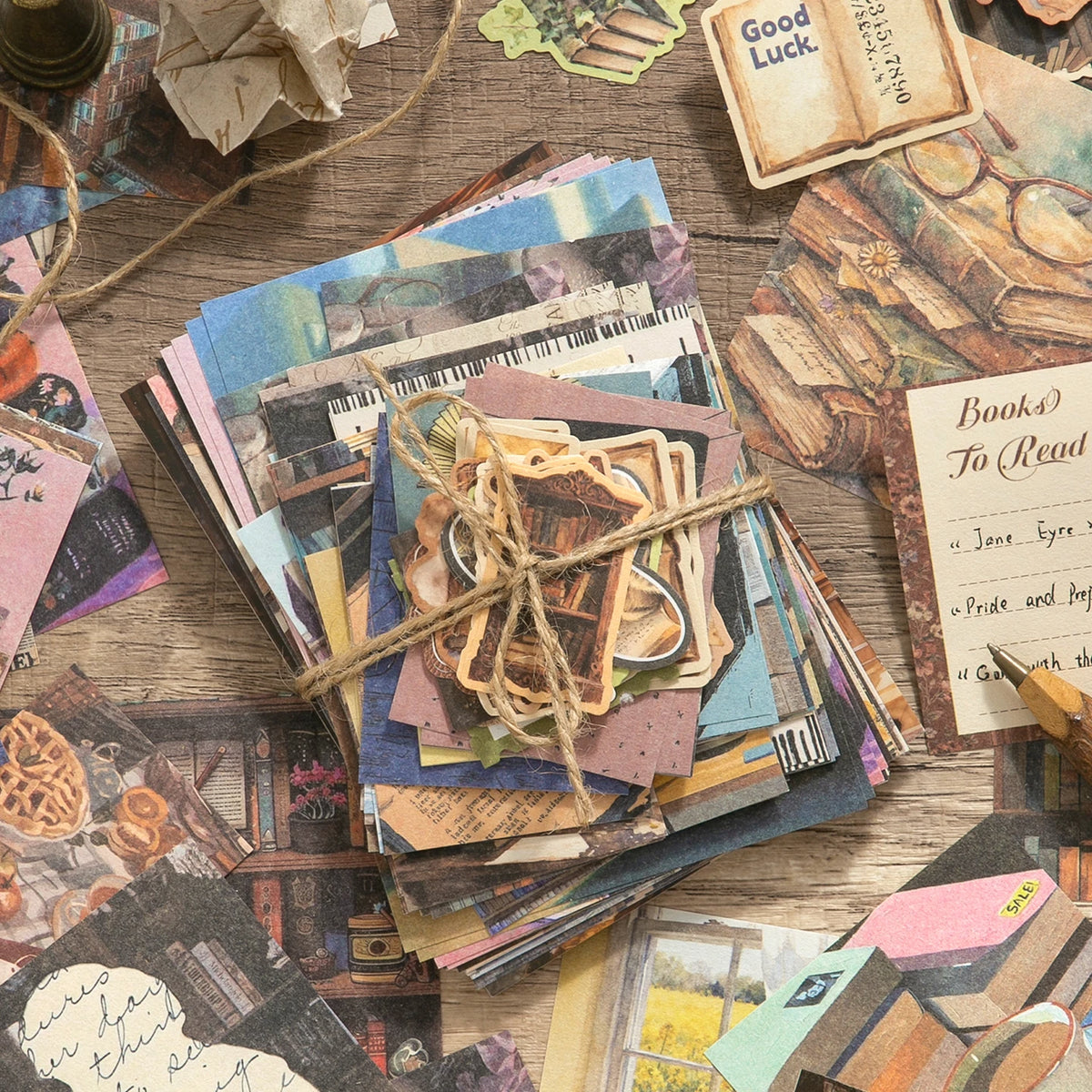 JIANQI 100 sheet Creative Scrapbook Vintage Materials Paper Combo Kit DIY Junk Journal Collage Photo Album Retro Art paper