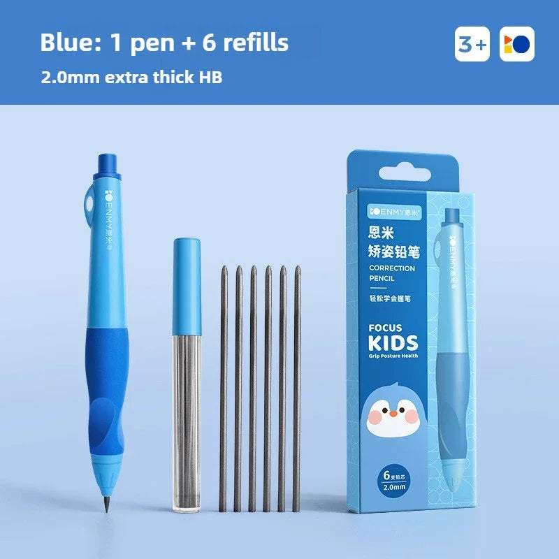 ENMY 2.0mm Mechanical Pencil Set Posture Correction Anti-Break Lead for Kids Children Writing School Supplies Korean Stationery