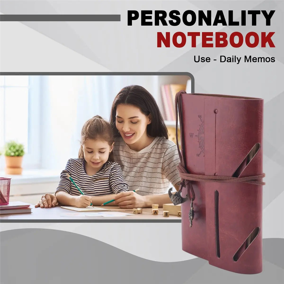 AT54 Retro Personality Journal Notepads Ring Binder Diary Notebook Light brown S