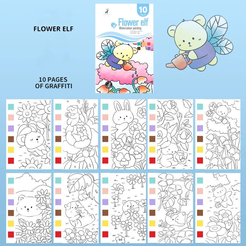 Kids Paint Coloring Book with Pigments - Watercolor Doodle Art Supplies for Toddlers, Sketch Pad & Drawing Paper for Children