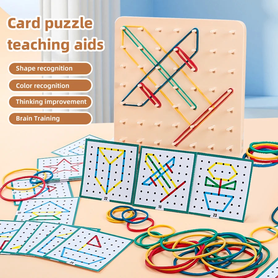 1set- Montessori Baby Creative Toy Graphics Rubber Tie Nail Boards with Cards Childhood Education Preschool Kids