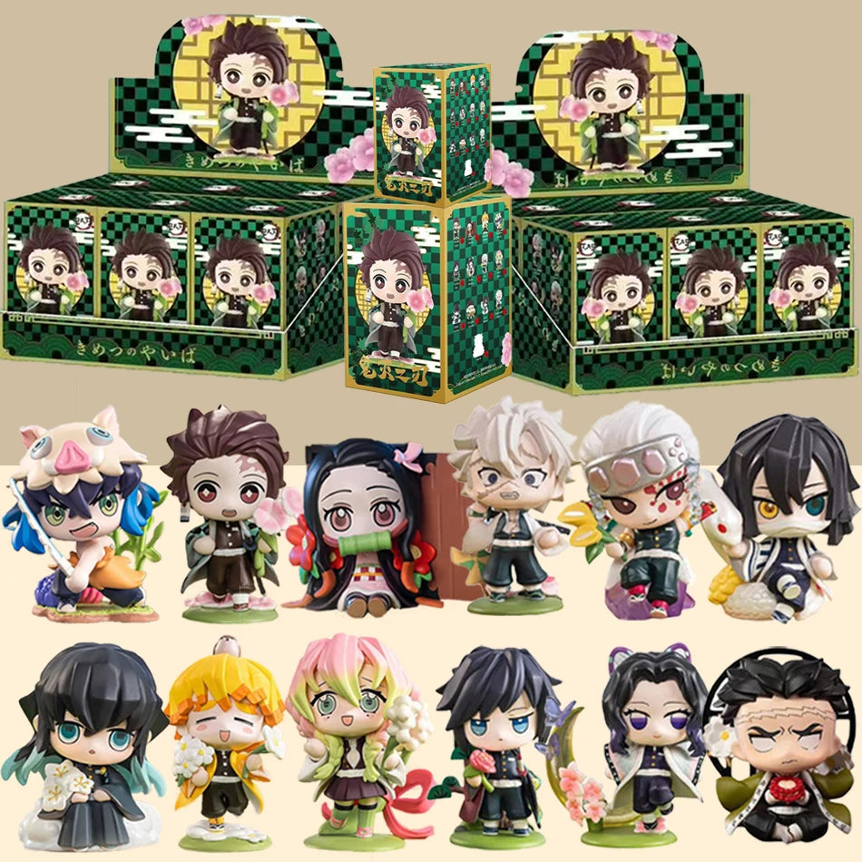10CM Anime Demon Slayer Blind Box Figure Tanjiro Kamado Nezuko Cartoon PVC Model Desktop Ornament Child Christmas Halloween Gift