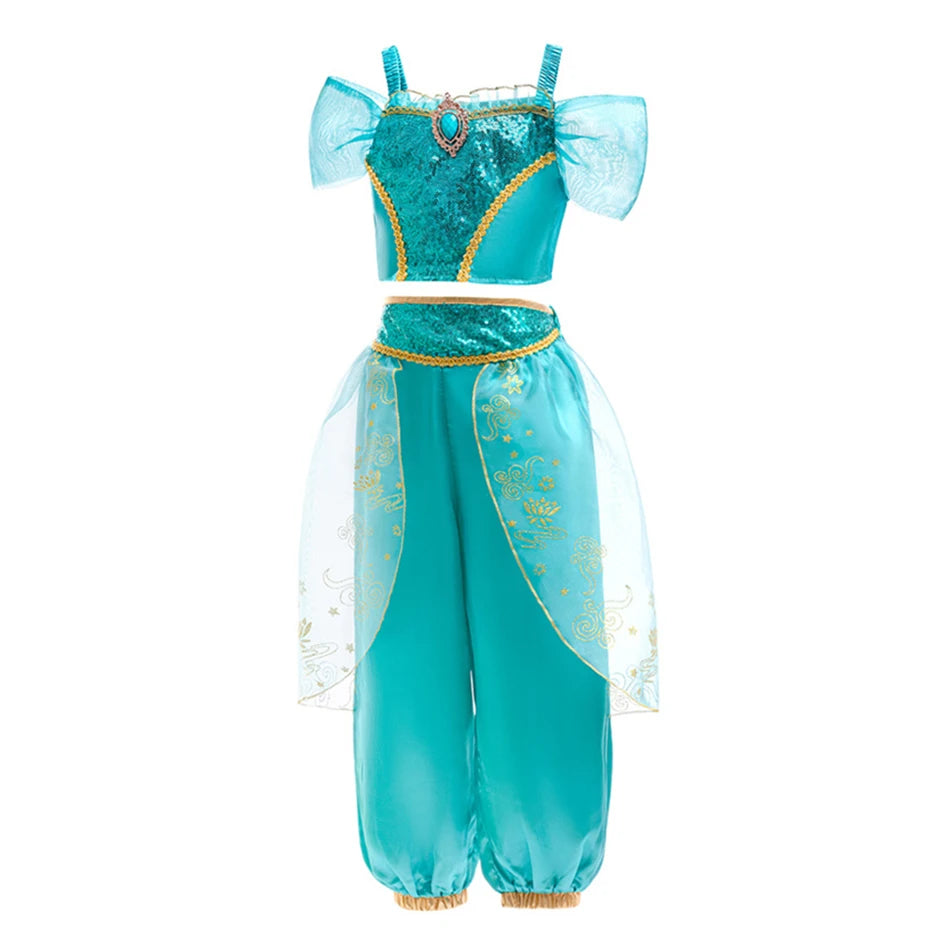 Jasmine Halloween Princess Costume Kids Cosplay Carnival Vestidos Girls Birthday Clothes Children Stage Performance Outfits