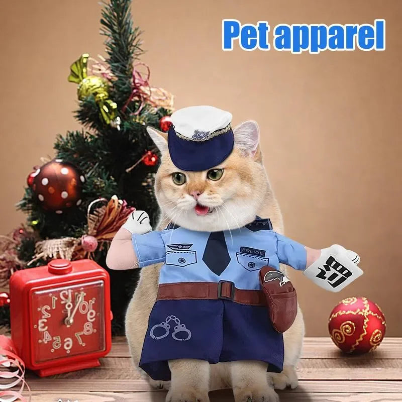 Cat Uniform Policeman Costume Outfits With Hat Pet Themed Party Supplies Pet Dog Cat Halloween Costume For Party Christmas