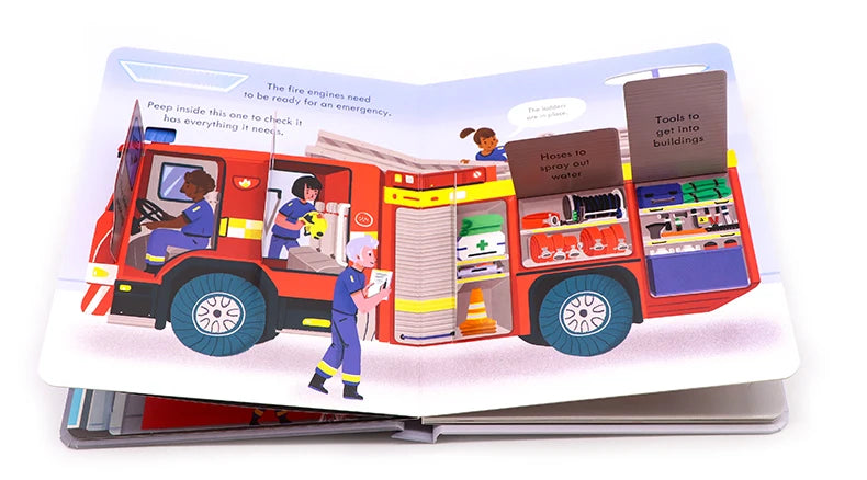 Usborne Peep Inside How A Fire Engine Works 3D Flap Picture Books for Kids Bedtime Reading Montessori Educational English Books