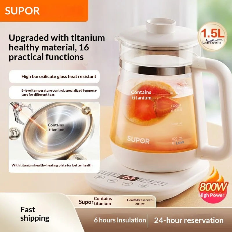 Supor Titanium Health Pot 2026 New Office Tea Kettle with Stewing and Boiling Functions