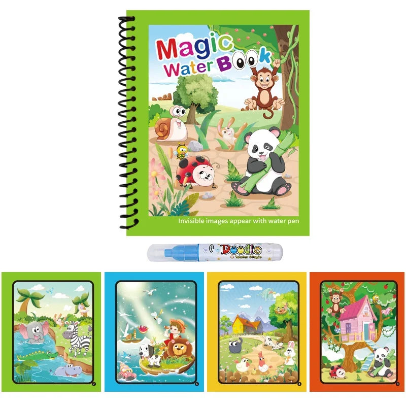 1pc Water Drawing Magical Book Reusable Kids Montessori Toy Coloring Book with Refillable Water Pen for Children's Education Toy
