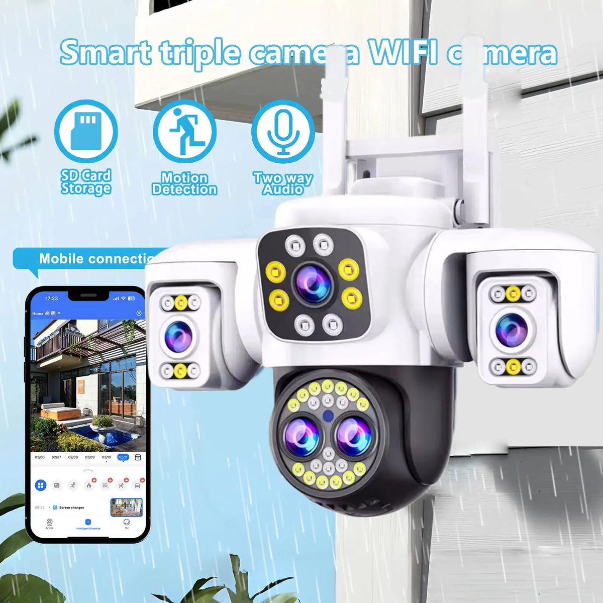 20MP WiFi IP Camera HD Three Screens Security AI Auto Detect Wireless Surveillance Cameras Onvif 10X Zoom Baby Monitor YOOSEE