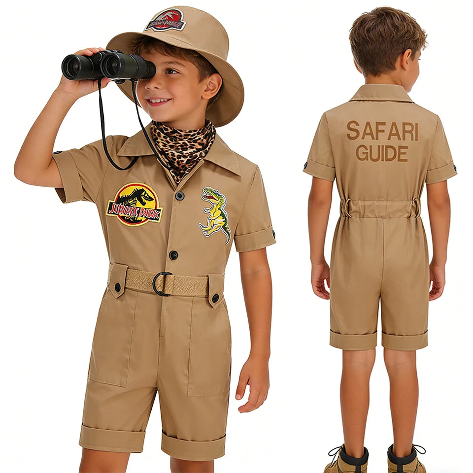 Safari Explorer Children's Costume Halloween Cosplay Outdoor Adventure Jumpsuit Boys Girls Outfits School Festival Kids Clothes