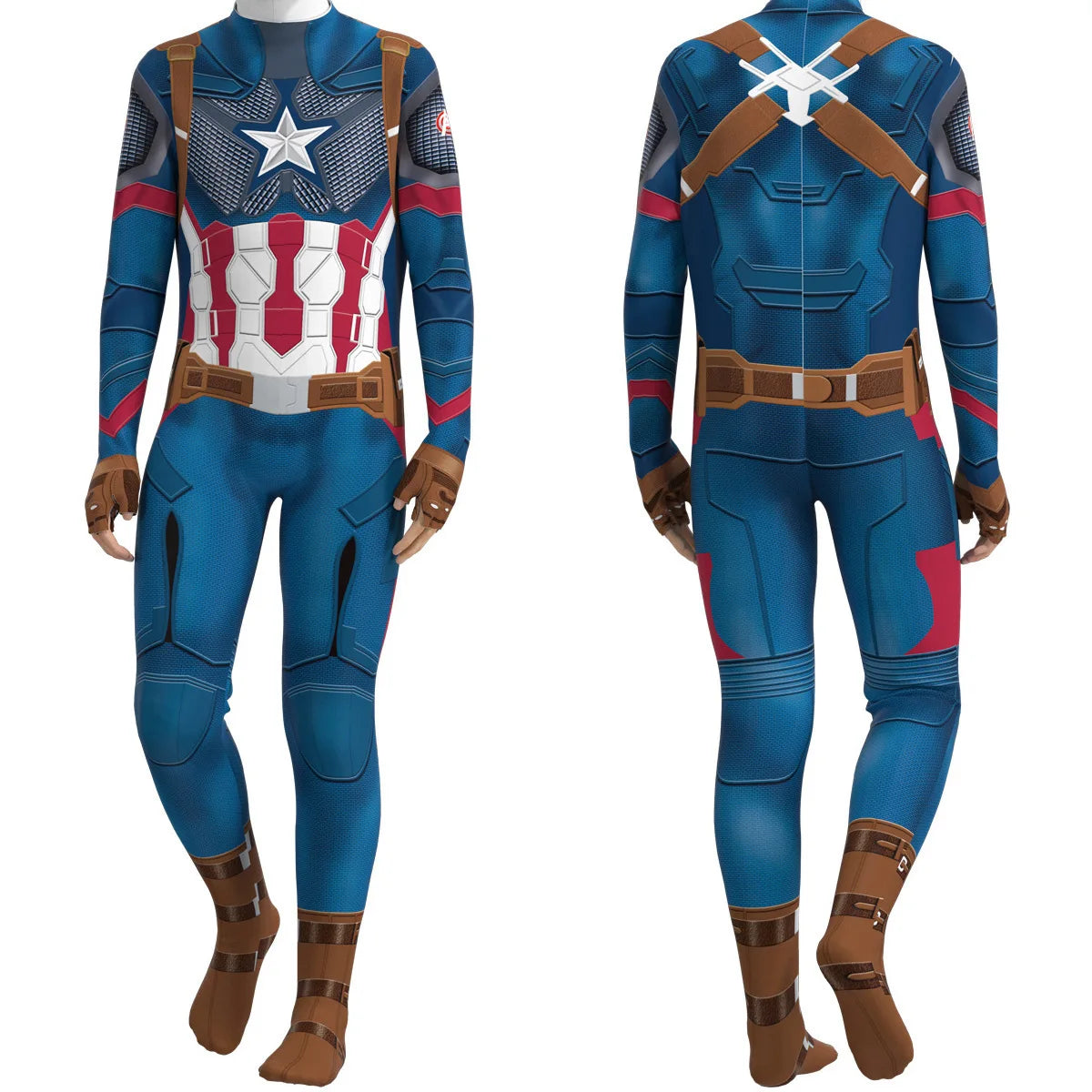 Halloween Cosplay Costume Captain Iron Long Sleeved Print Bodysuit Theme Party Role Playing Outfits for Adult Men