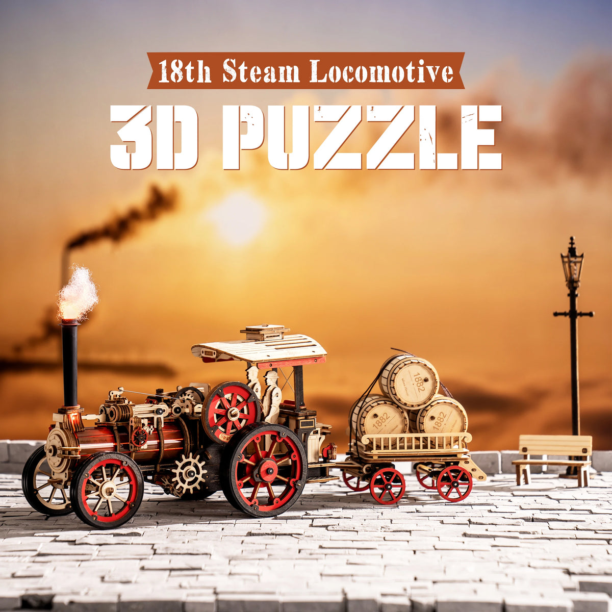 ROKR Wooden 3D Puzzle Steam Engine Mechanical Model Building Kit Brain Teasers DIY Jigsaw Craft Kit for Home Decor Holiday Gift for Adults Teens