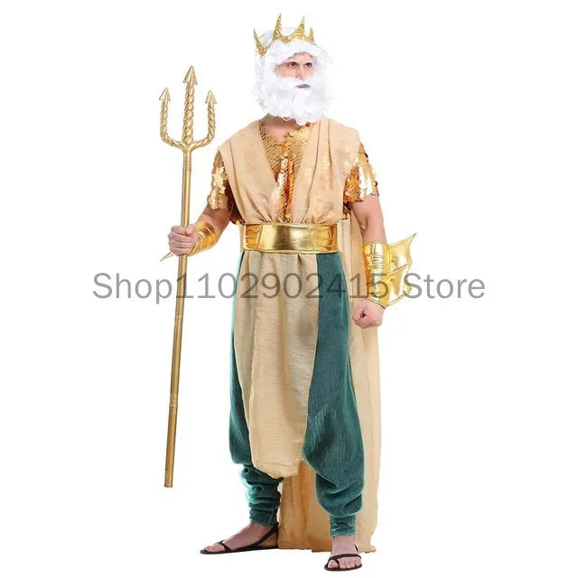 New Halloween Greek Mythology Neptune King Queen Cosplay Costume For Men Women Carnival Party Masquerade Couples Fancy Dress Up