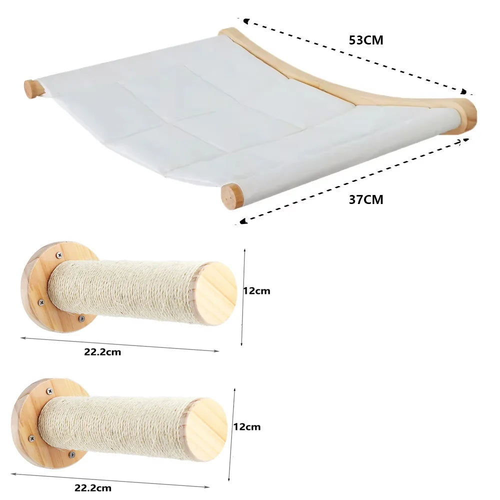 Wall Mounted Cat Climbing System Cat House Bridge Cat Hammock with Scratching Post & Stairway Kitten-Friendly Indoor Furniture
