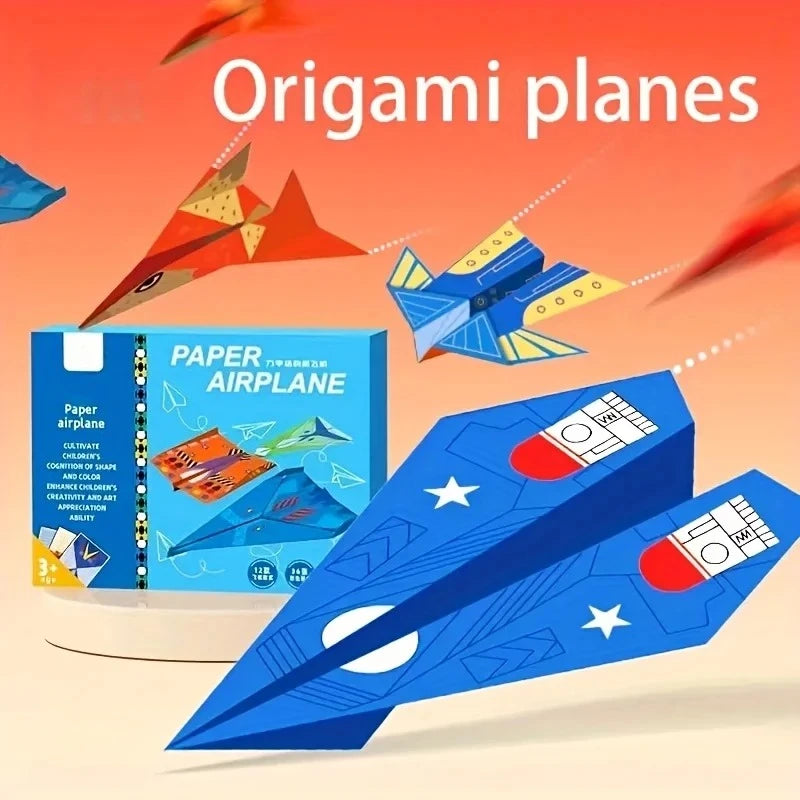 12 Styles 36 Sheets Colorful Origami Paper Airplane Toy Kit DIY 3D Paper Airplane Craft Toys for Kids Creative Handmade Gift