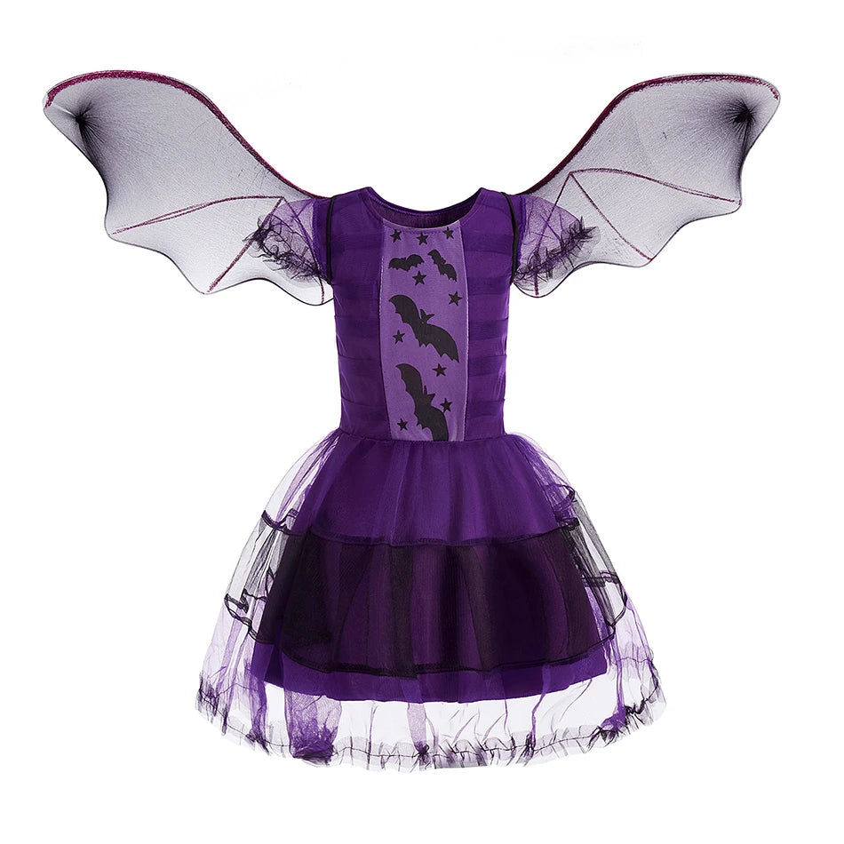 Children Witch Costume Girls Fairytale Wizard Dress Kids Halloween Pumpkin Clothes Baby Bat Spider Party Cosplay Outfit 2-15T