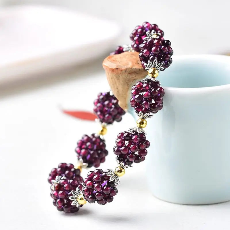 Buyee Natural Garnet Bracelet Small Round Loose Stone Bracelets Wine Red Gem Bead Charm Bracelet for Women Fashion Fine Jewelry