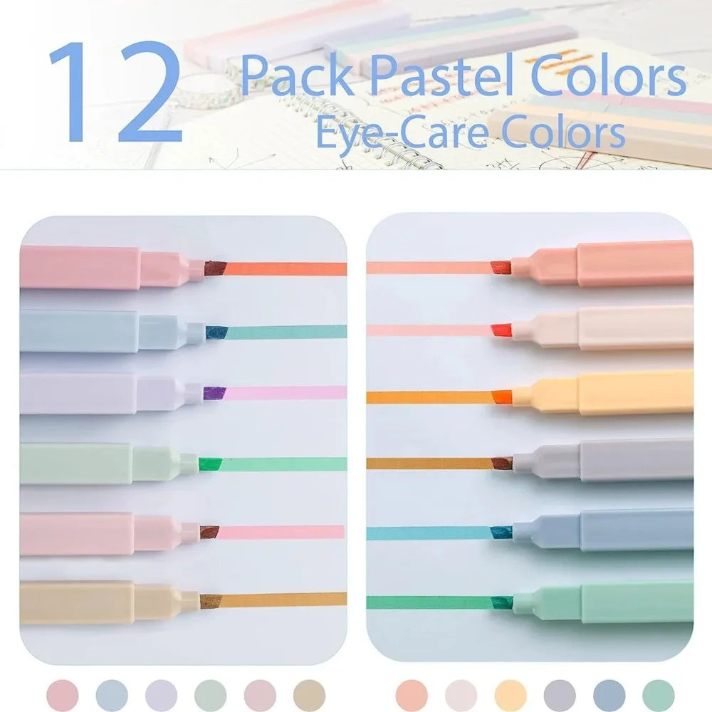A set of 12 small party gift highlighters, specially prepared for friends and relatives, aesthetic watercolor pen Kawaii student