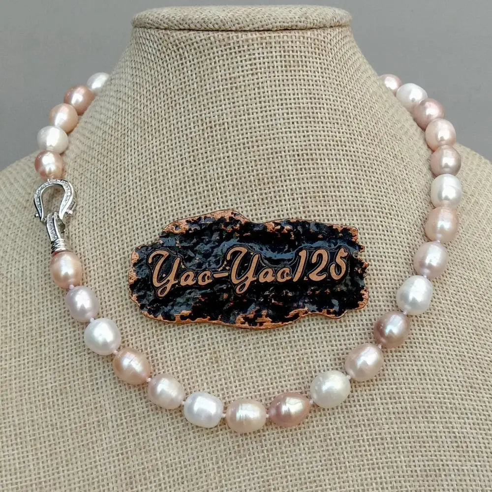 YYGEM natural Freshwater Pearl Pink Purple White Rice Pearl Choker Necklace cz pave clasp For Women Girl Jewelry Gift
