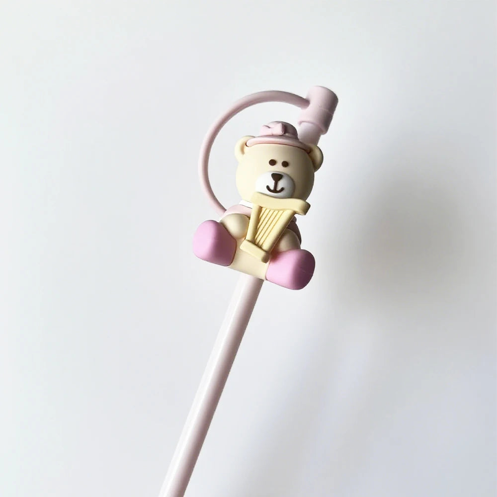 1pc Cute Bear Silicone Straw Cover Dust Plug for 7-8mm Straw Cups Tumblers Drink Lid Cap Creative Straw Toppers Cup Accessories