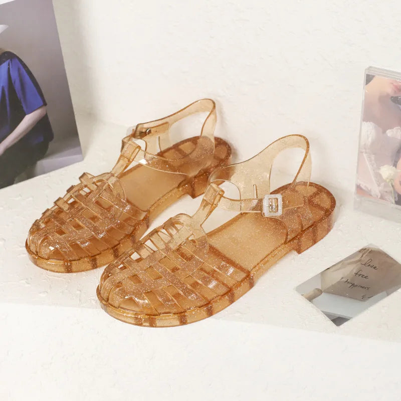 Women's Fashion Retro Sandals Ladies Versatile Outwear Flat Jelly Shoes Adult Non-slip Student Waterproof Beach Shoes SHW146