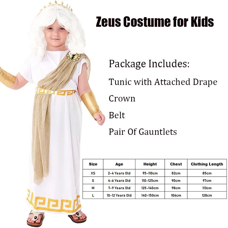 Boy Greek God Toga Purim Halloween Dress Up Ancient Greece Kids Zeus Costume Carnival Party Clothes Party Role Play Cos No wig