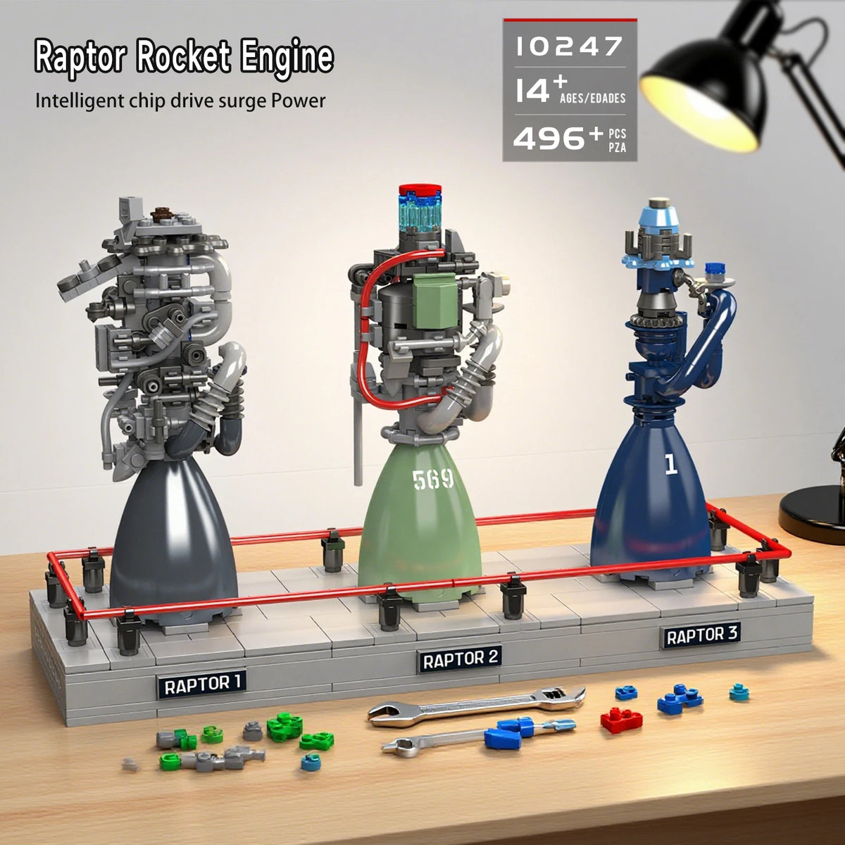 Mould King 10247 Raptor Rocket Engine Building Blocks Mechanical Science and Education Model Kids STEM Toy Adults Creative Gift