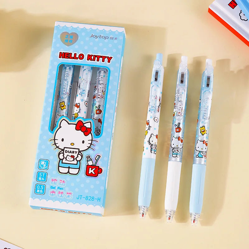 3 Pcs/Set Sanrio Erasable Gel Pen Hello Kitty Kuromi Cinnamoroll 0.5mm Black Ink School Office Supplies Stationery Gifts