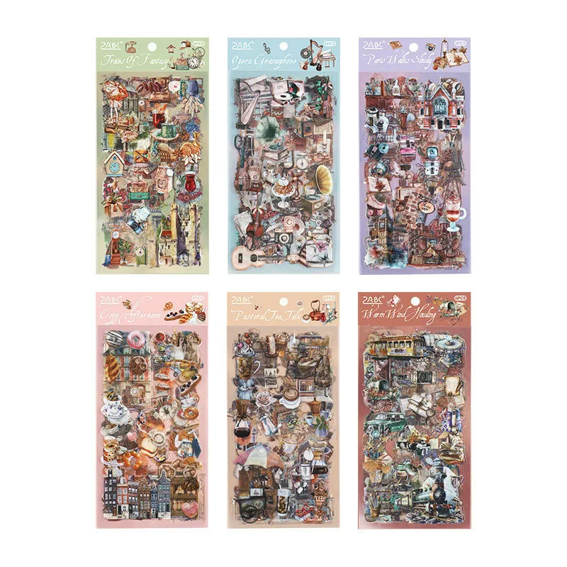 Journamm 6pcs Literary Retro Stickers PET Materials DIY Scrapbooking Art Collage Stationery Planner Decor Diary Stickers