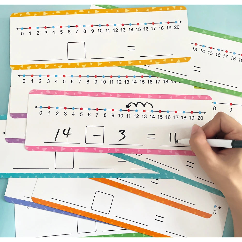 16Pcs Educational Dry Erase Number Line Cards for Kids Addition & Subtraction Math Manipulative Game for Kindergarten Learning