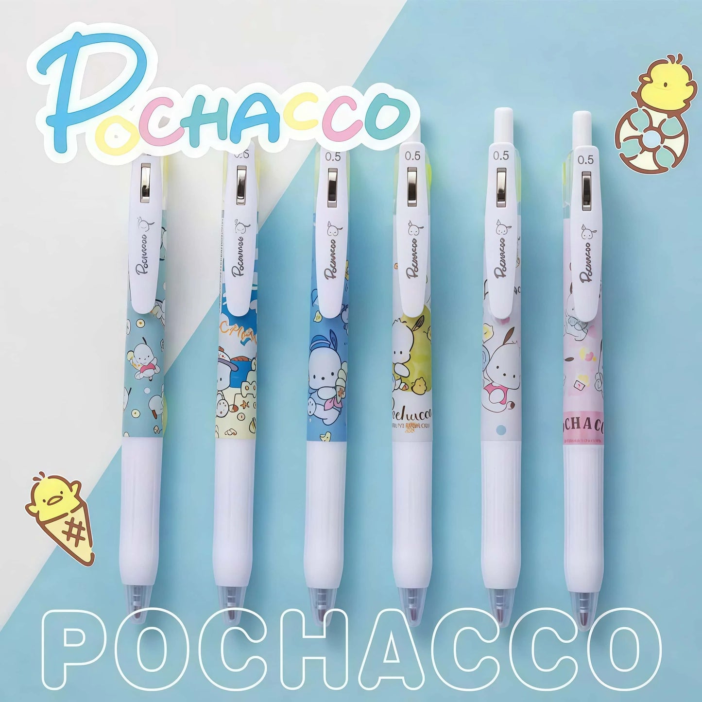 6Pcs/Pack Kawaii Sanrio Pochacco Gel Pens, Cute Cartoon Retractable Pens for Writing, Journal & Office Supplies