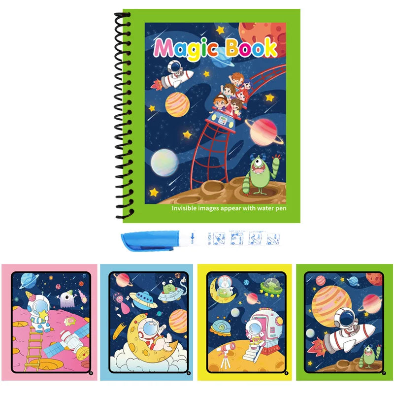 Magical Book Water Drawing Reusable Coloring Book with Pen Magic Water Graffiti Learning Painting Drawing Book for Kids Children