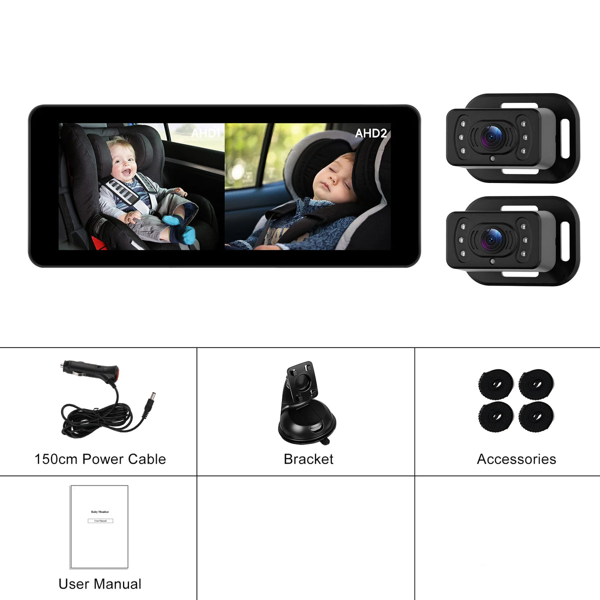 Podofo 6.86'' IPS Screen Display Car Rear Baby Monitor with Dual Cameras AHD Wide-angle Backup Monitor Real-time Baby Monitoring