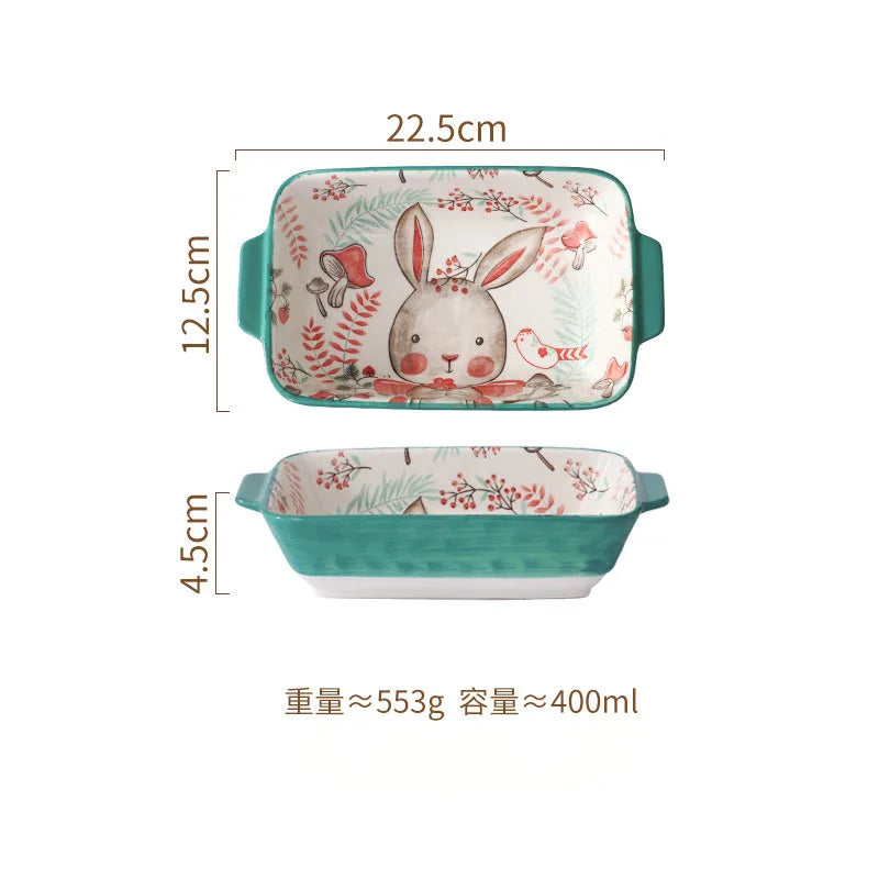 YWDL Ceramic Baking Dish Roasting Lasagna Pan Rectangular Dish Bakeware Pan With Handle Oven Kitchen Baking Tool baking tray