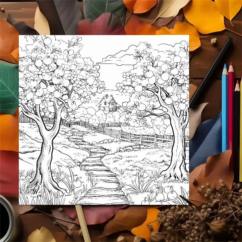 Quiet Countryside Coloring Book 20 Page House Landscape Adult Picture Book Kill Time Relaxing Art Doodle Painting Drawing