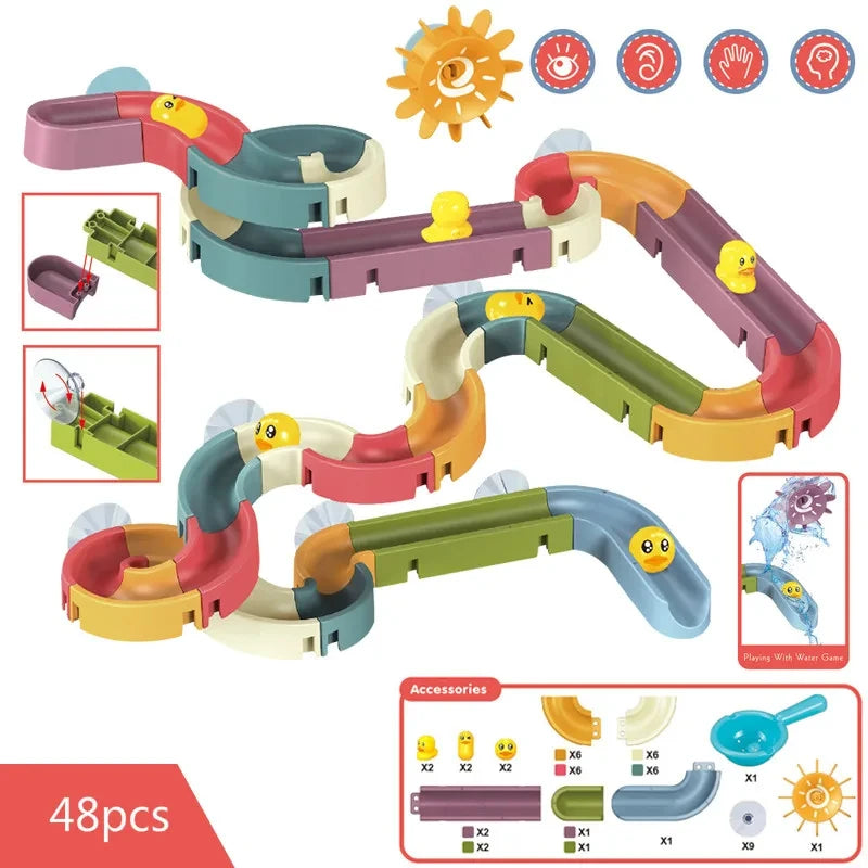 Children's Baby Duck Slide Bath Toys DIY Marble Assembly Track Stackable Bathtub Bath Track Water Game Toy Set Kids Gifts