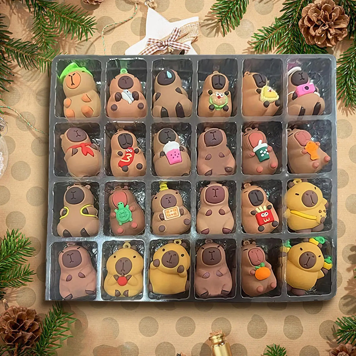 Christmas Capybara Countdown Calendar Capybara Christmas Miniature Doll Advent 24pcs 3D Cute Capybara Christmas tree Pendant