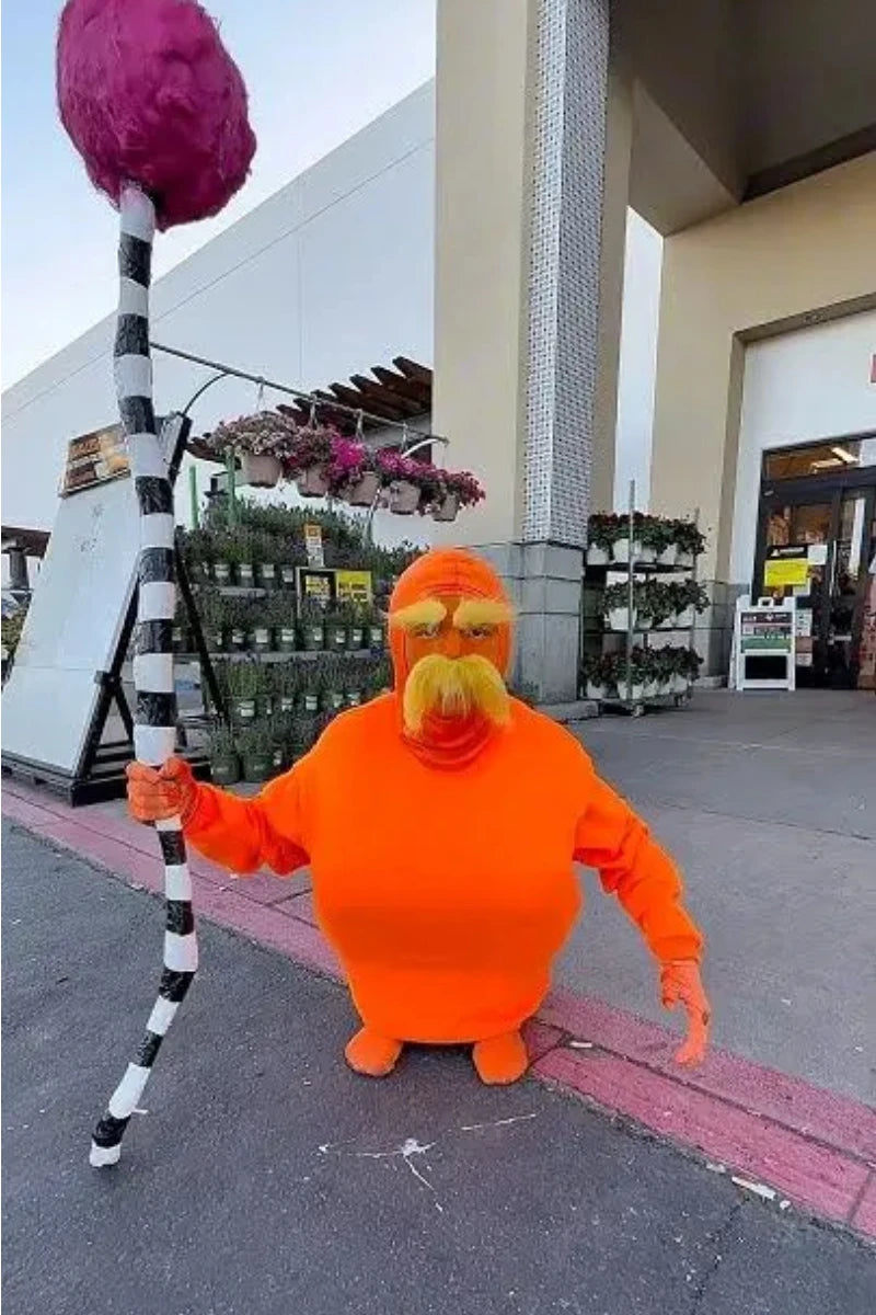 Halloween Party Jumpsuit Orange Costume Yellow Moustache and Eyebrow Baring Orange Bodysuit Masquerade Outfits for Kid and Adult