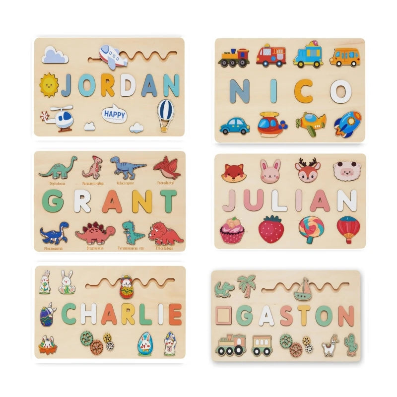 Montessori Personalised Wooden Puzzle Custom Baby Name Jigsaw Board Toddlers Educational Shape Matching Toys Customized Birthday
