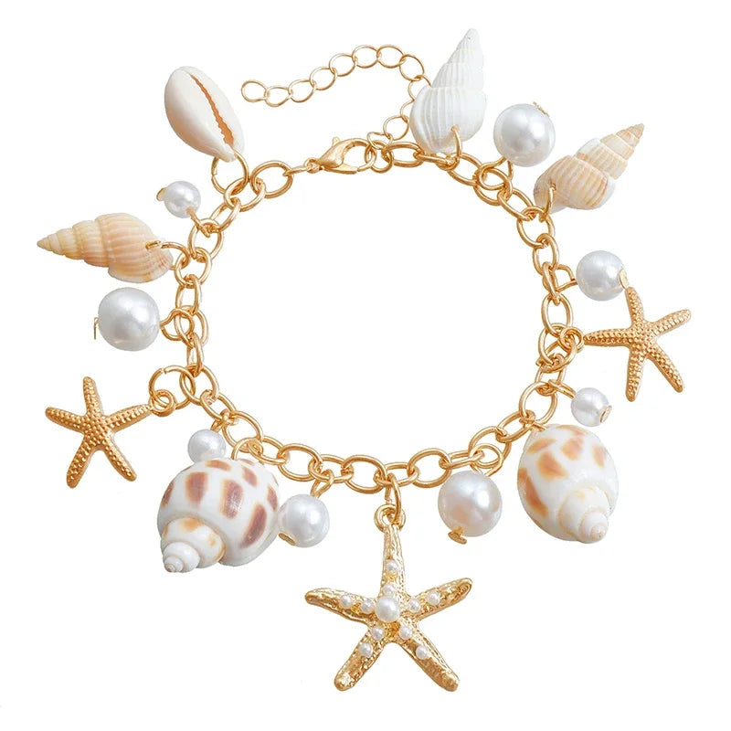 Fashion Natural Shell Conch Sea Star Imitation Pearl Tassel Pendant Waist Chain for Women Sexy Boho Summer Chain Belt Necklace