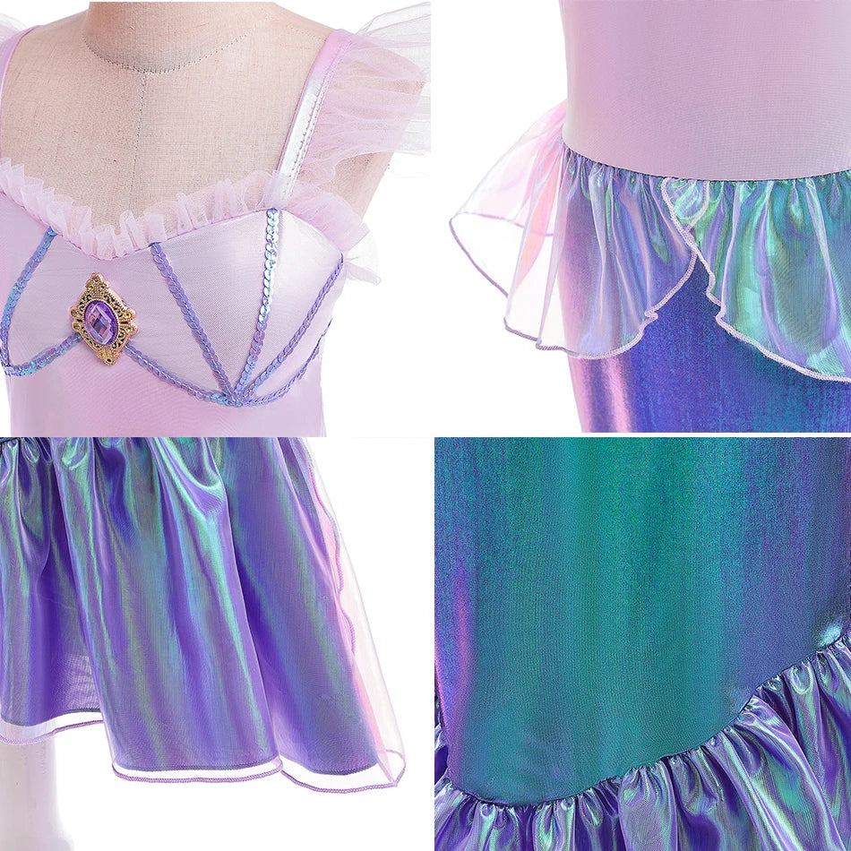 Little Girl Mermaid Dress Children Ariel Cosplay Costume Halloween Princess Theme Party Outfits Kids Carnival Fancy Clothes