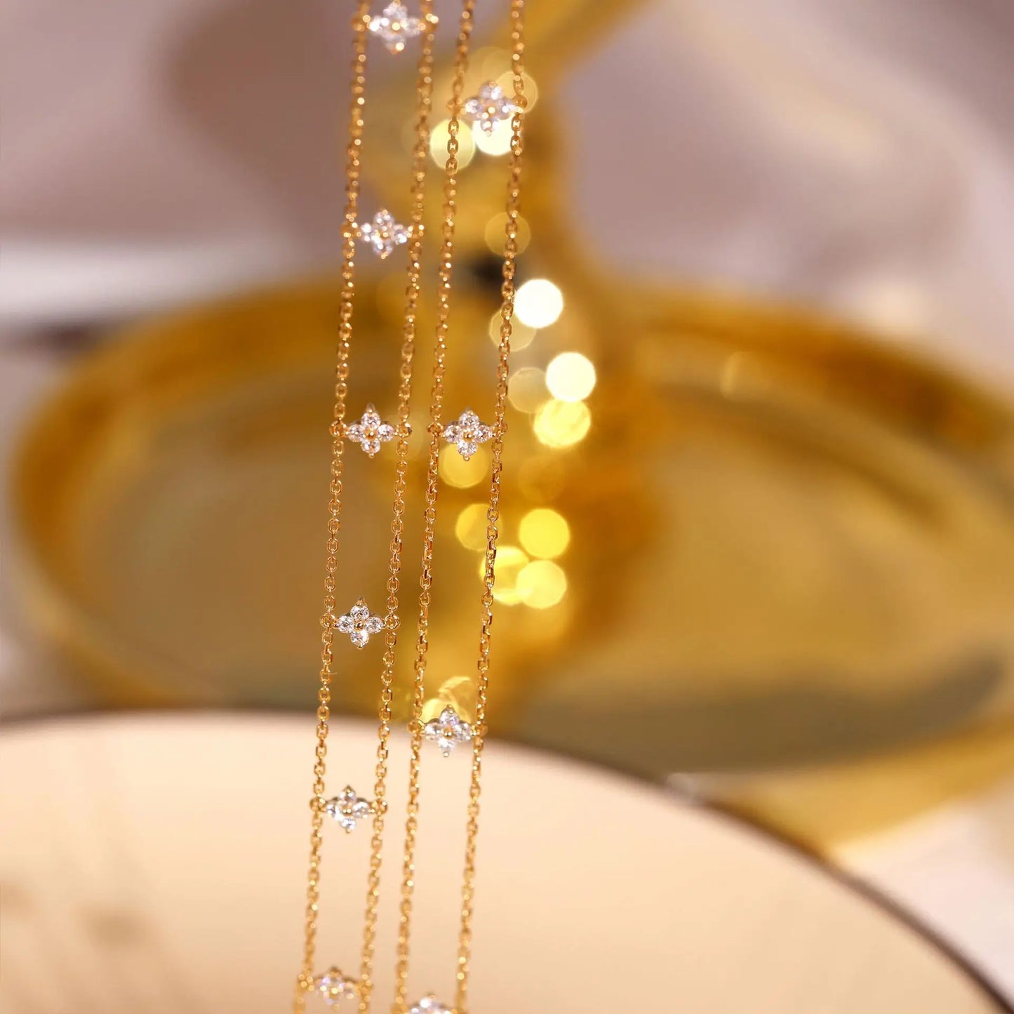 S925 Sterling Silver Plated 18K Gold Light Luxury Double-layer Flower Zircon Bracelet Exquisite Simple Temperament Jewelry Gift