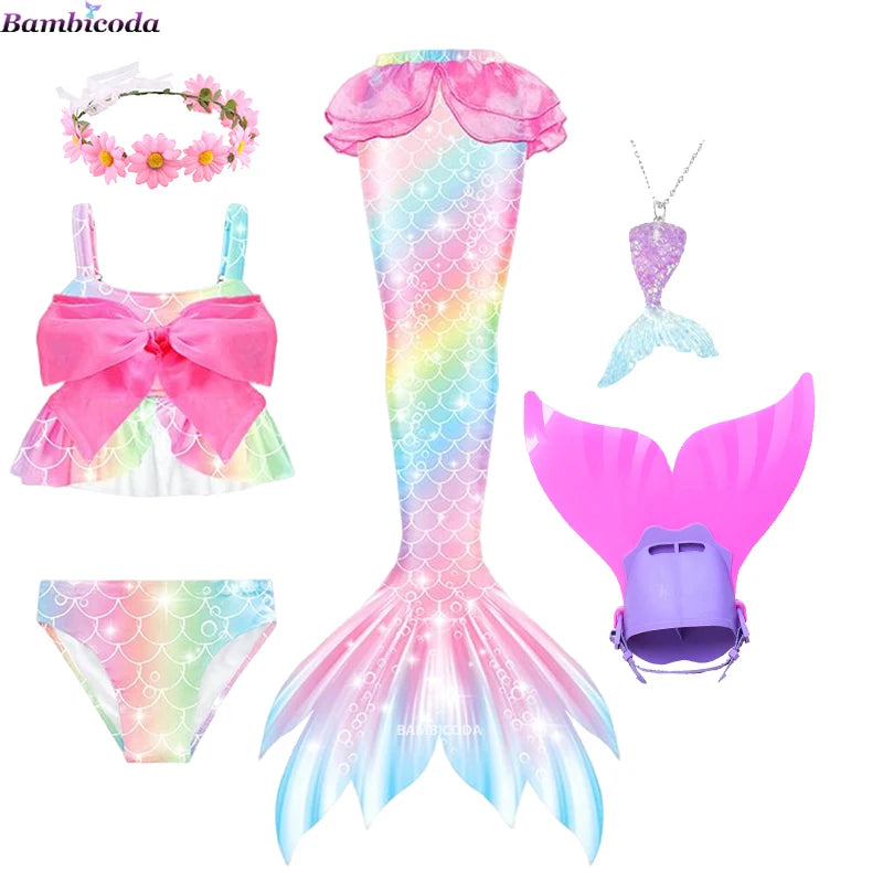 Girls Swimming Mermaid Tails Monofin Flipper Mermaid Dress Costume Cosplay Fantasy Halloween Party Gift Optional Hard Tail Fin