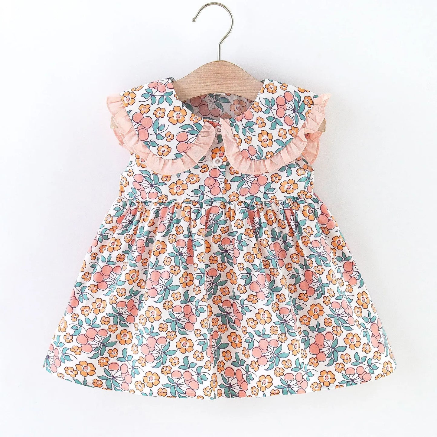 Sweet Toddler Baby Girls Sleeveless Floral Dress Summer Cute Navy Collar Thin Section Children Clothes 0 To 3 Years Kids Costume