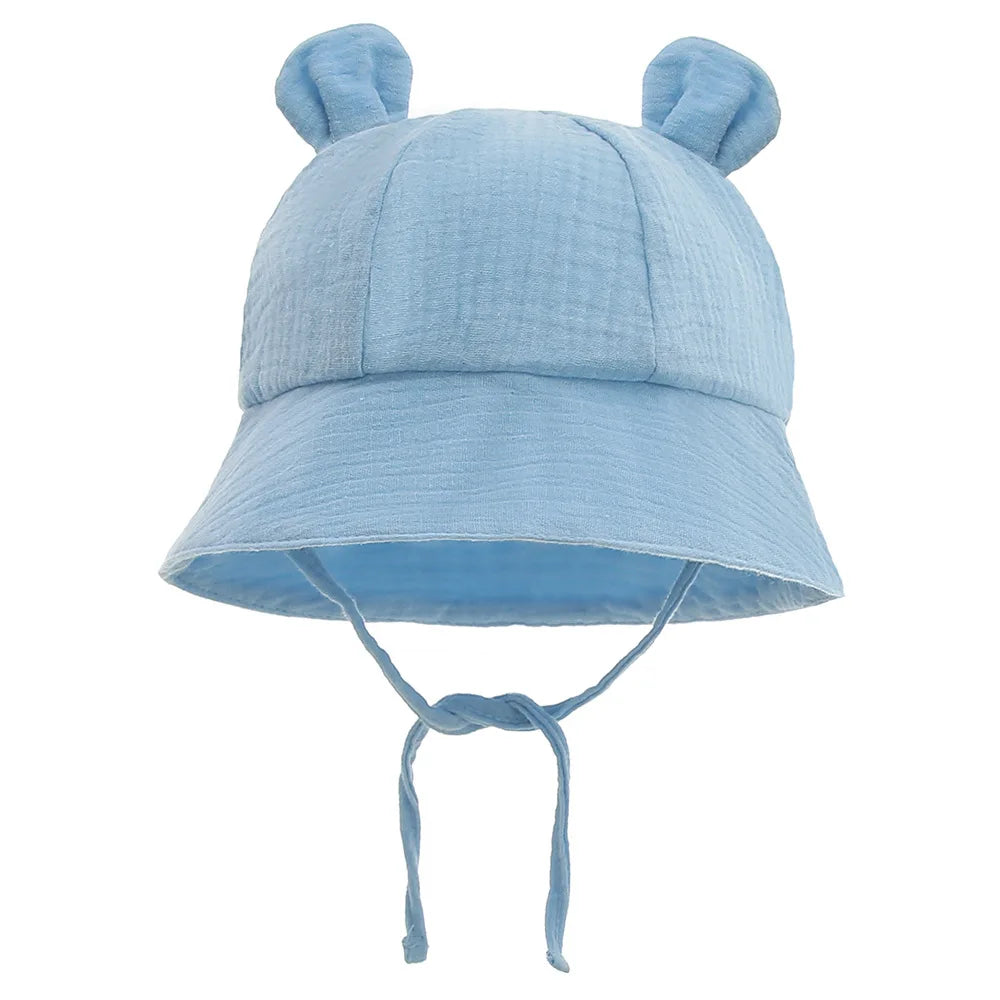 INS Summer Baby Solid Color Gauze Basin Hat New Rabbit Ear Fisherman Hat for Kids Sun Hat