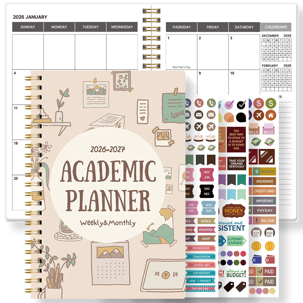 A5 2026-2027 Academic Planner Weekly Monthly Organizer, Jan 2026 to Dec 2027, School Student Teacher Spiral Notebook Calendar