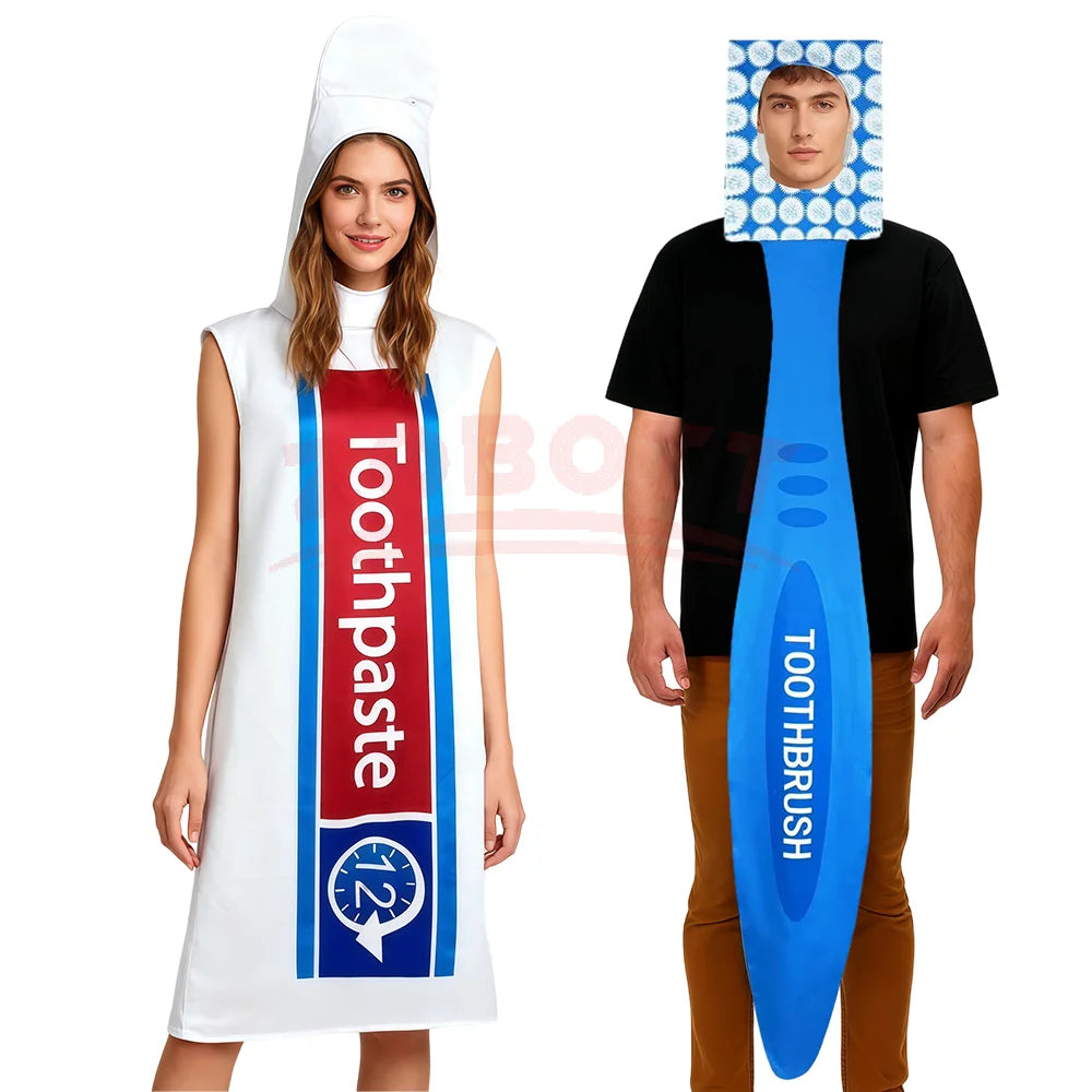 Hot Sell Toothbrush Toothpaste Couple Cosplay Costumes Halloween Funny Role-playing Couple Costumes Party Performance Comedy Set