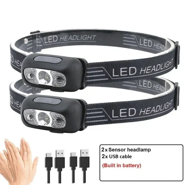 Outdoor Waterproof Camping Mini LED Night Fishing Powerful Torch Head Lamp Strong Light Headlamp Portable LED Sensor Headlamps