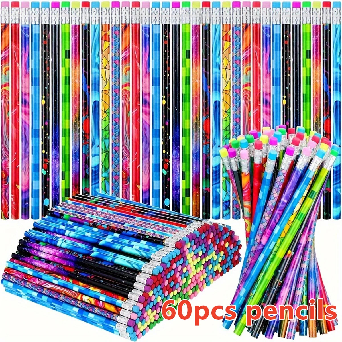 30/60pcs Wooden Pencils with Erasers: Sketching Pencils for Students, Combination Pencils for Writing, School Supplies, Statione